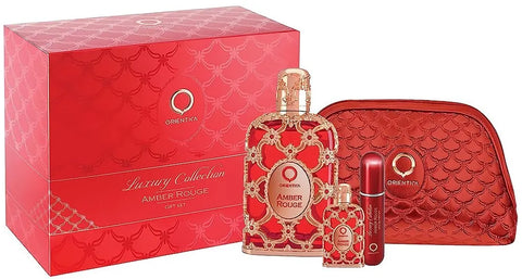 ORIENTICA LUXURY COLLECTION AMBER ROUGE UNISEX SET EDP 80 ml + EDP 7.5 ml + ATOMIZER SPRAY + BAG